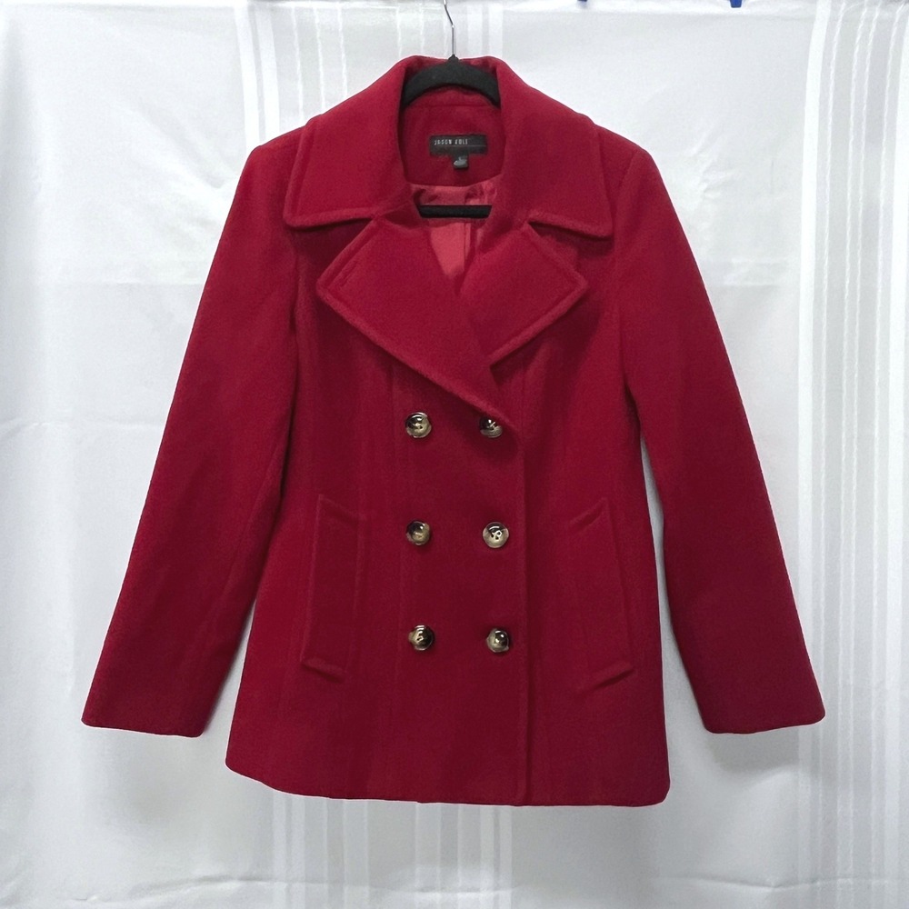 Jason Kole Women Red Wool Pea Coat Small Preppy Tailored Academia Classic READ